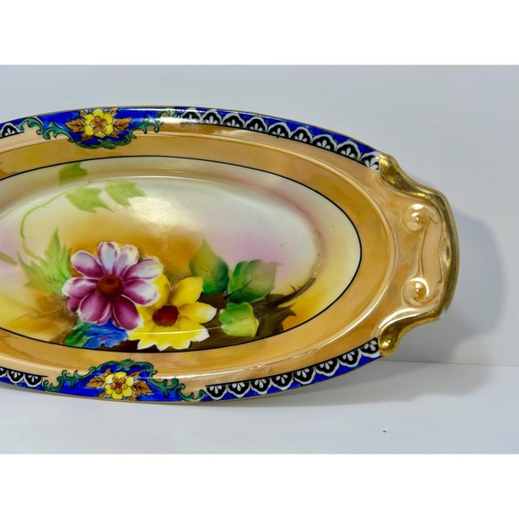 Vintage Noritake lusterware oblong dish with florals - Picture 3 of 10